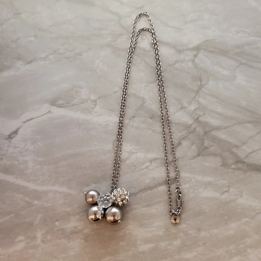 💖 J.Crew Rhinestone Crystal Pave Cluster Ball Beaded Pendant Necklace 💖